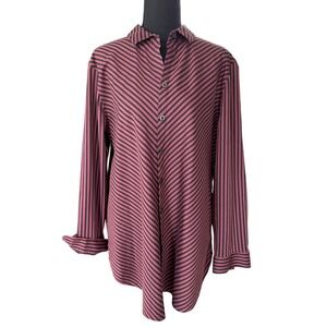 Chicos Striped Button Down Shirt Burgundy Black Long Sleeve Blouse Size 3 US 16